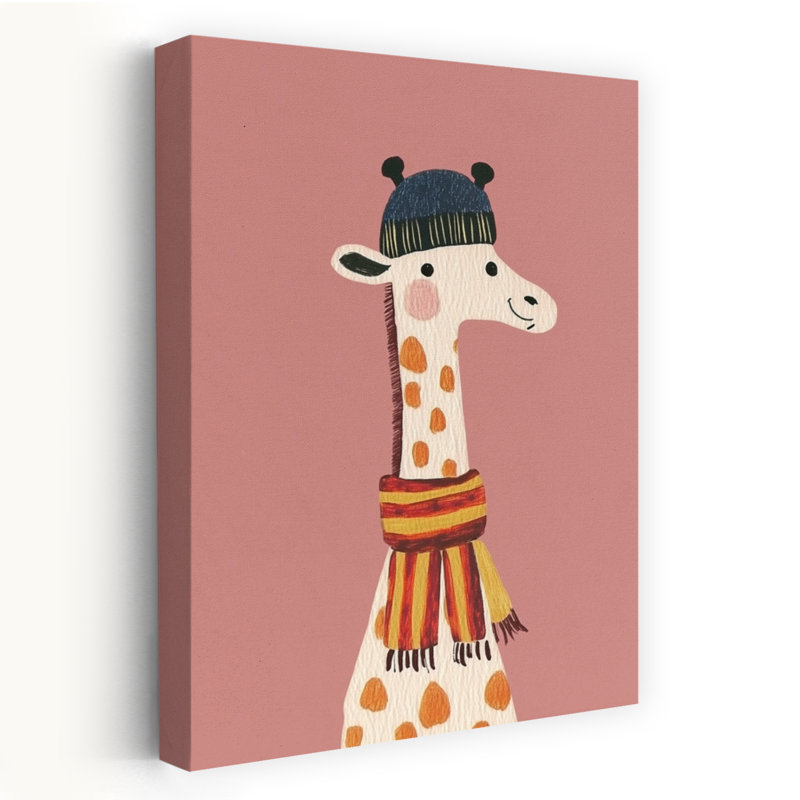 Cute Giraffe Hat Scarf Contemporary Giraffe Winter Wall Art Print by Mathieu - Wrapped Canvas Print, 60.96cm H x 40.64cm W