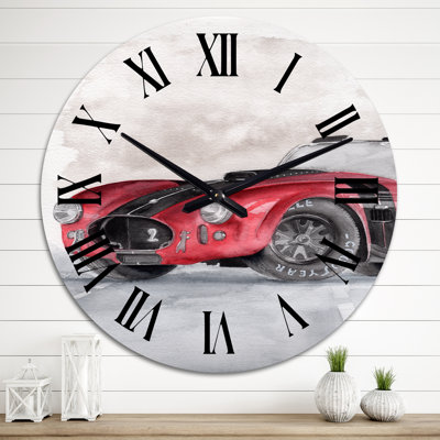Beautiful Old Red Car on The Grey - Industrial Wall Clock