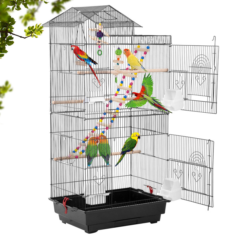Cage à oiseaux avec perchoir à dessus en acier 39 po Lobardy, Noir