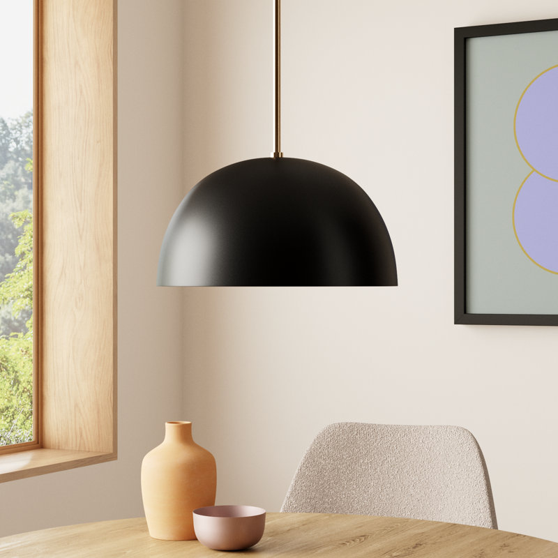 Leona 1-Light Dimmable Metal Dome Single Pendant, Black