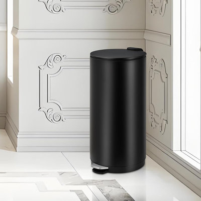8 Gallon Stainless Steel Trash Can, Step-on Garbage Bin with Soft-Close Lid & Removable Bucket