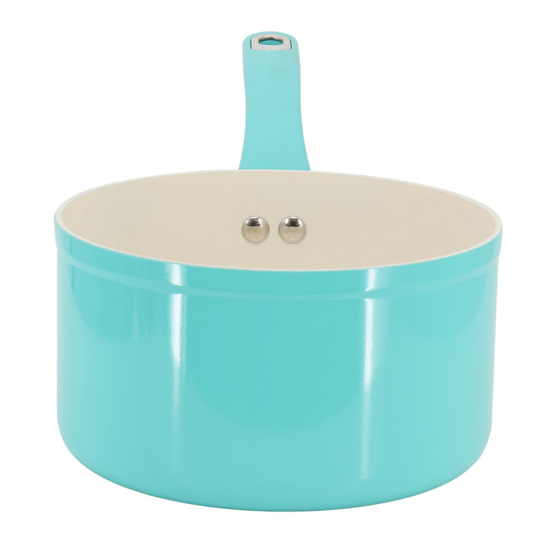 Casserole en céramique antiadhésive en aluminium 2,6 pte avec couvercle en lin Martha Stewart Everyday Rexford, Bleu sarcelle