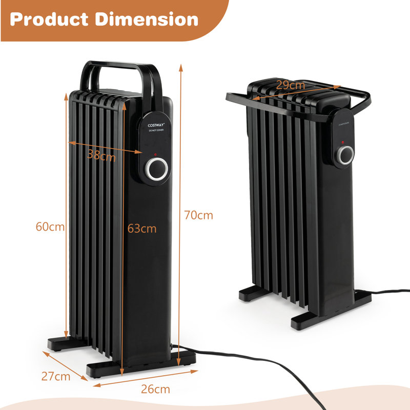 Belfry Heating Fontenot 1500 BTU Electric Radiator Space Heater with Adjustable Thermostat, Black