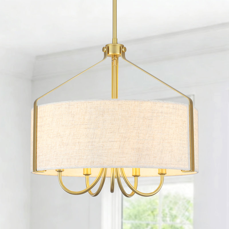 Lustre tambour cylindrique en fer à intensité variable avec abat-jour en tissu blanc 18,35 po Ciriclio, Doré