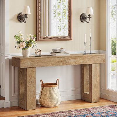 63" Farmhouse Console Table, Natural Wooden Sofa Table Rectangular Accent Console For Entryway, Hallway & Living Room (natural)