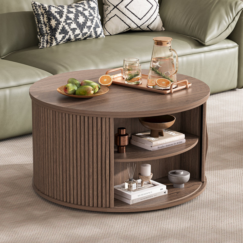 Table basse à plateau relevable 31,5 po avec compartiment de rangement dissimulé, table basse en noyer pour le salon, Noyer
