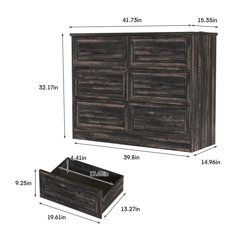 41.7'' W 6 - Drawer Dresser, Black
