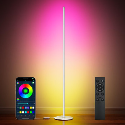 Intelligent RGB + IC corner floor lamp, tall modern LED floor lamp with APP and remote control, mood lighting color-changing standing lamp, with music mode and timer function, suitable for living rooms, bedrooms, parties and other places.