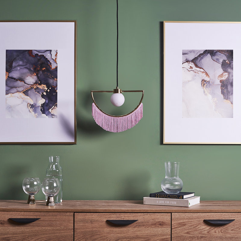 1 - Light Polished Brass Unique/Statement Pendant, Pink