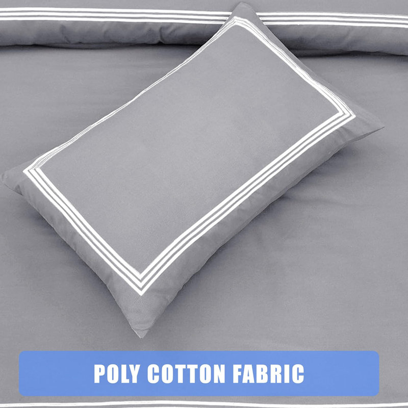 Cotton Blend Duvet Cover Set with Pillowcases, Grey/White, Double Duvet Cover + 2 Pillowcases