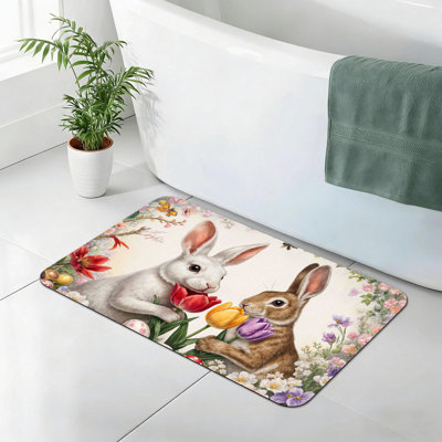 Tapis de bain Pâques avec lapin de Pâques, 24 x 36 po, antidérapant, salle de bain et cuisine