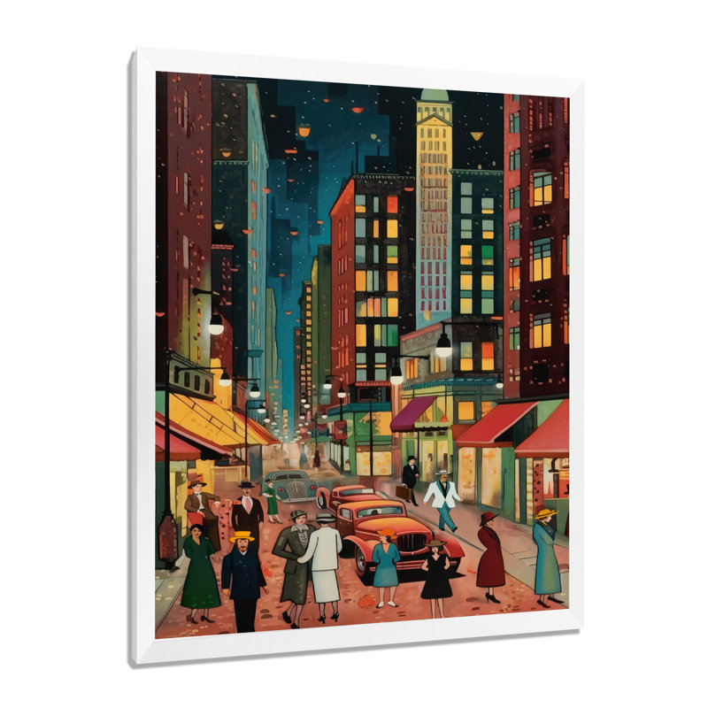 Art déco rétro City Life I - Fashion Woman, art mural encadré, Cadre simple blanc, H 32 po x l 16 po x P 1 po
