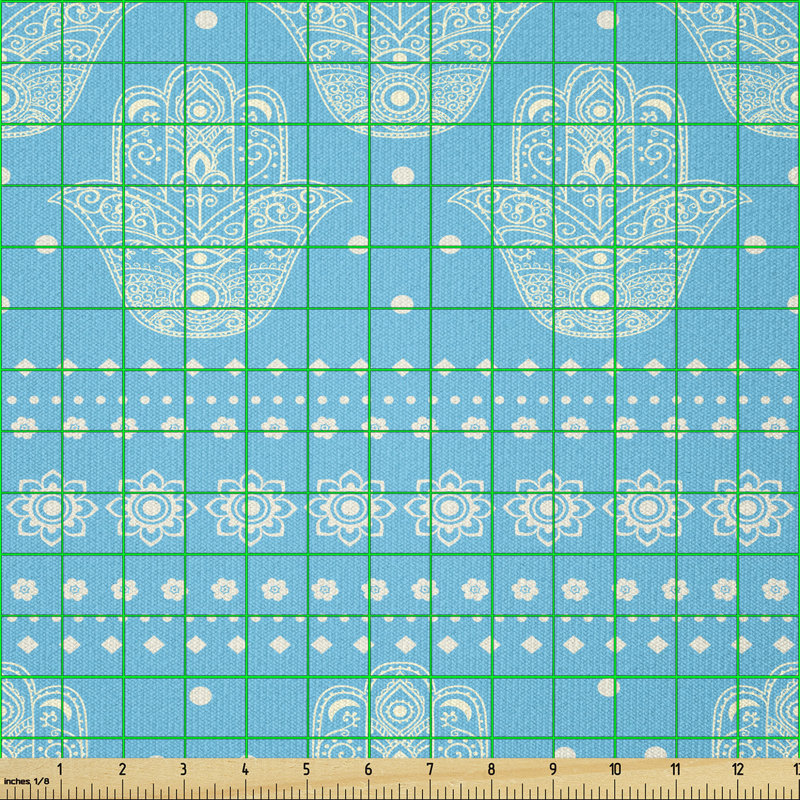Courtlandt Hamsa Hands Geometric and Floral Pattern Evil Eye Protection Multi-Purpose Fabric