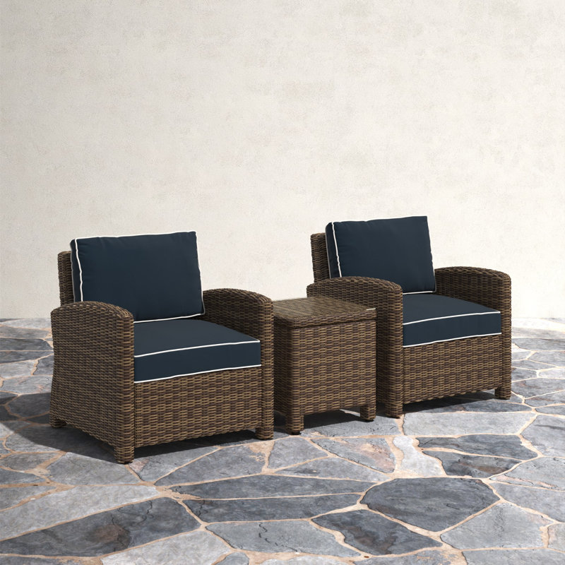 2 - Person Patio Conversation Set with Sunbrella® Cushions, Navy, Dark Brown