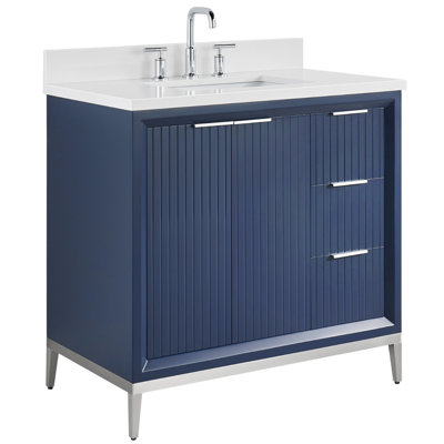 Traverse Silver 36" Single Bathroom Vanity with Pure White Quartz Top