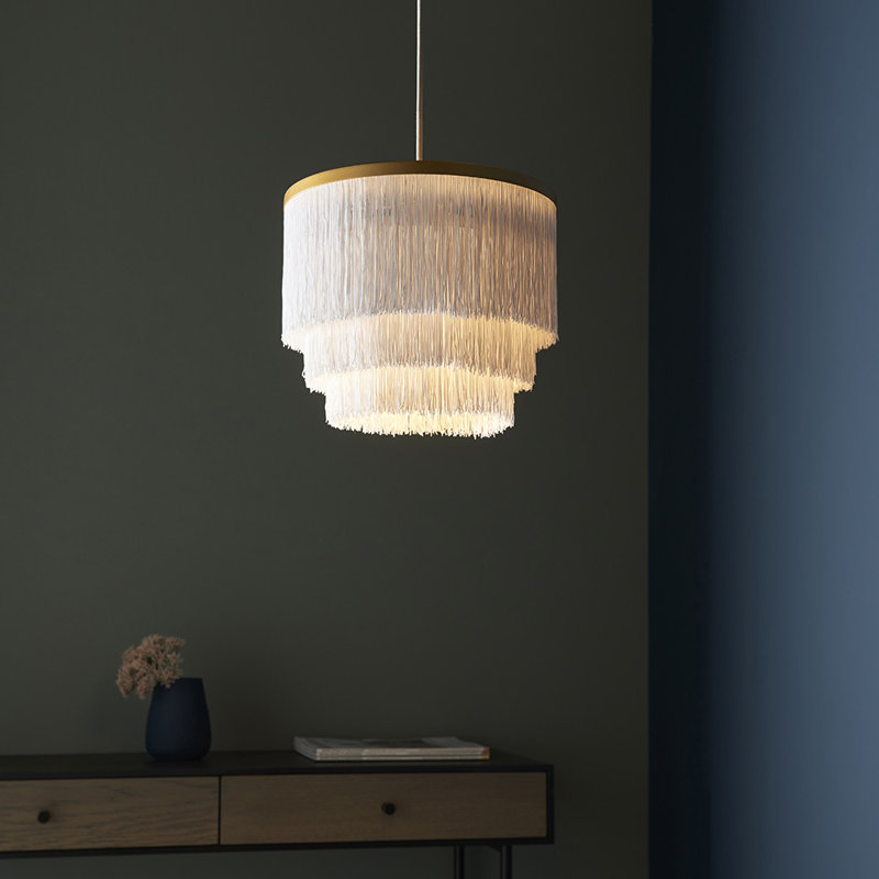 Ambrocio 1 - Light Crystal Pendant, Matte Gold Paint/White Tassels