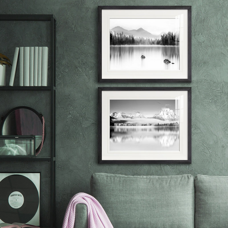 Reproduction de photo sur toile, Papier avec cadre noir, Blanc mat