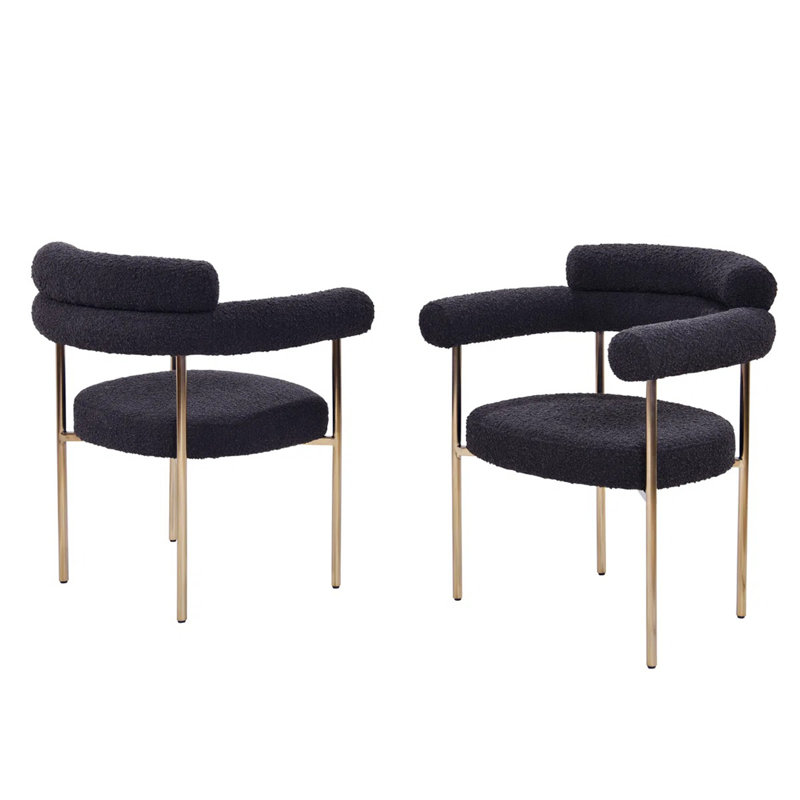 Élégantes chaises de salle à manger avec accoudoirs en tissu 2 pièces, structure, Doré, Noir