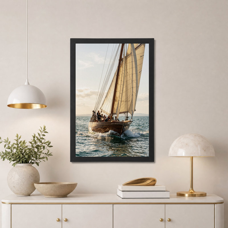 Impression sur toile, voilier en bois sur l'océan bleu au coucher du soleil, H 36 po x l 24 po