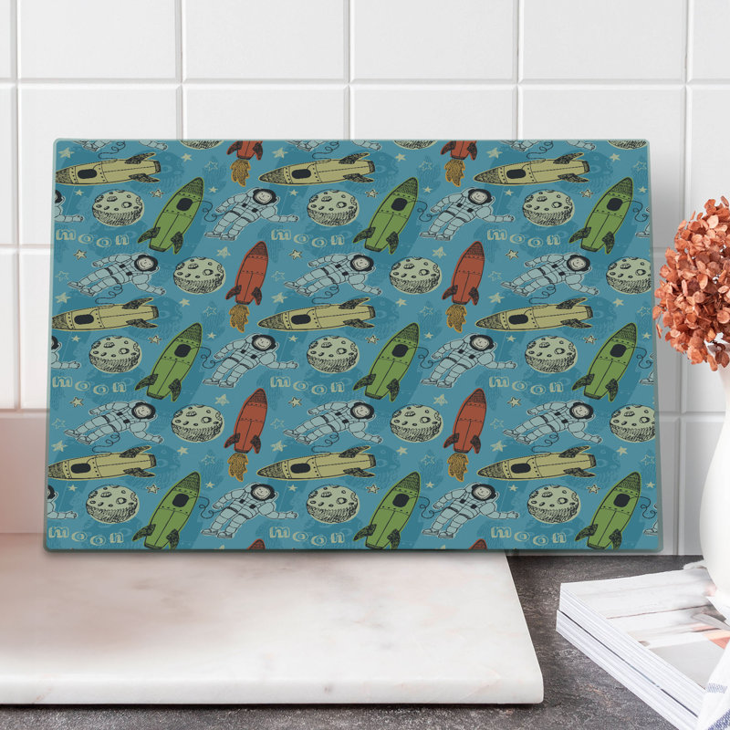 Ambesonne Space Cutting Board Large Size Astronauts with Rockets Multicolor