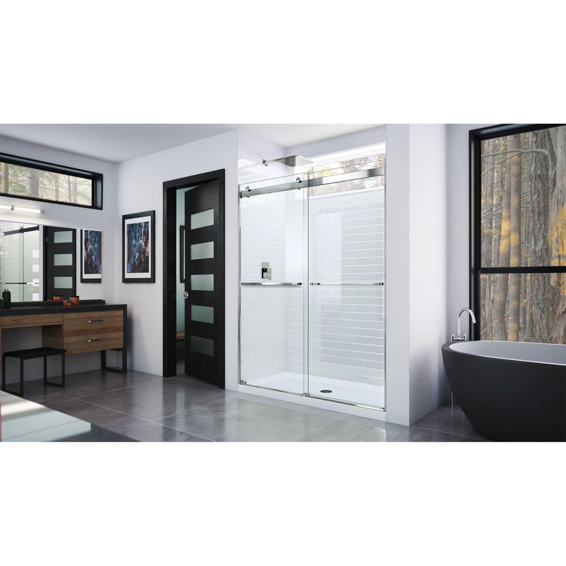 Essence 56" W x 60" W x 76" H Bypass Semi-Frameless Shower Door with Clearmax™ Technology, Brushed Nickel