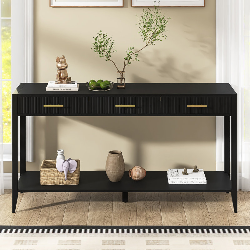 Console 60 po avec 3 tiroirs, Noir