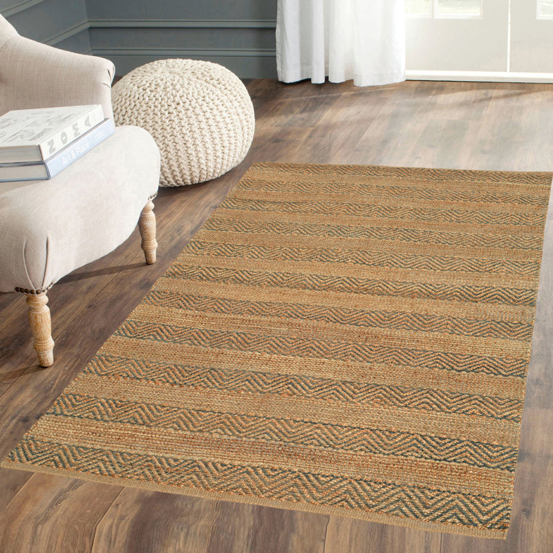 Tapis rayé tissé à la main Robert-Junior, Rectangle 8 pi x 10 pi