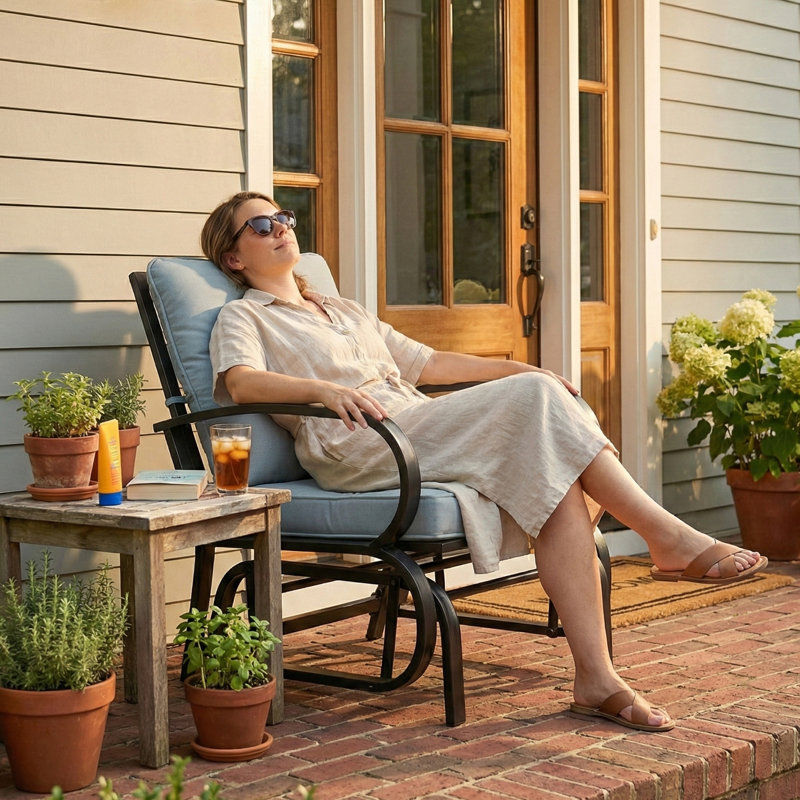 Patio Glider, Outdoor Glider Chair with Cushions, Light Grey, Gray