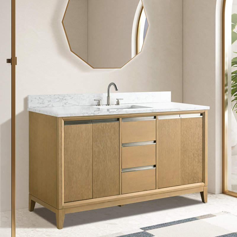 Meuble-lavabo double 60 po avec comptoir, Chêne naturel, Simple , 60"