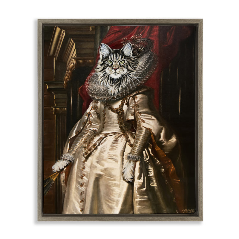 «Renaissance Cat Portrait» par Carolee Vitaletti, Cadre flottant orme Montalcino, H 31 po x l 25 po