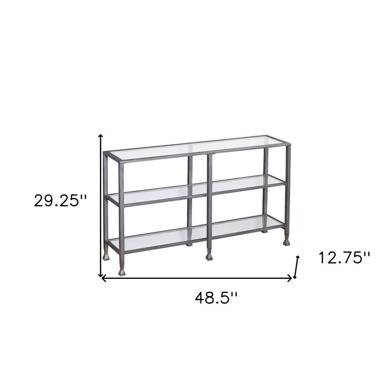 Console 49 po avec tablettes en verre patiné et argent patiné