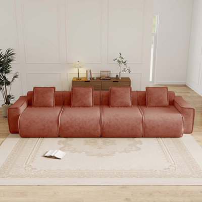 Canapé modulaire en velours 4 places avec coussins décoratifs
