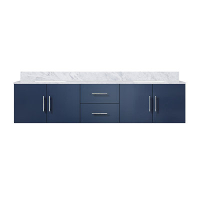 Navy Blue Double Bath Vanity 80 In. W X 22 In. D, With Carrara Marble Top