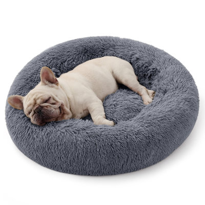 Bedsure Plush Donut Cat Bed for Indoor Cats and Small Dogs, Soft Round Pet Bed with Washable Cuddler