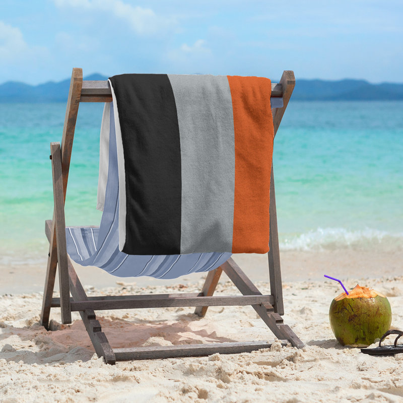 Lightweight Beach Towel, Black/Gray/Orange, Polyester/Cotton