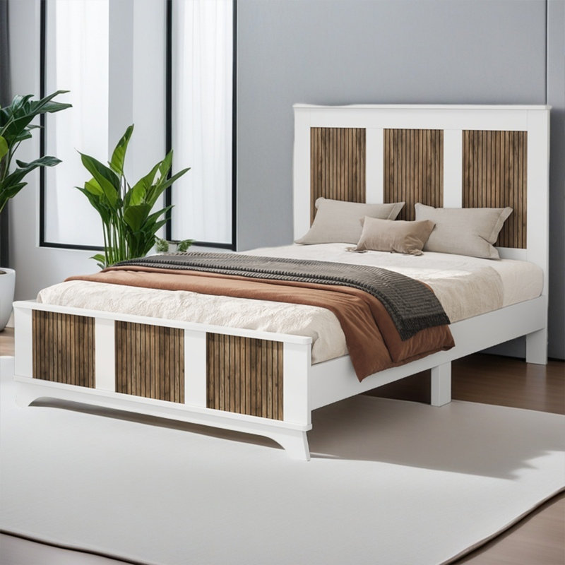 Lit plateforme Farmhouse, Lit double, Blanc