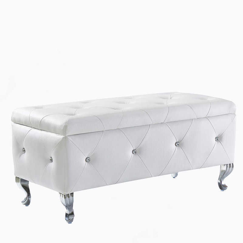 Repose-pieds rembourré avec rangement pour repose-pieds rectangulaire, Blanc