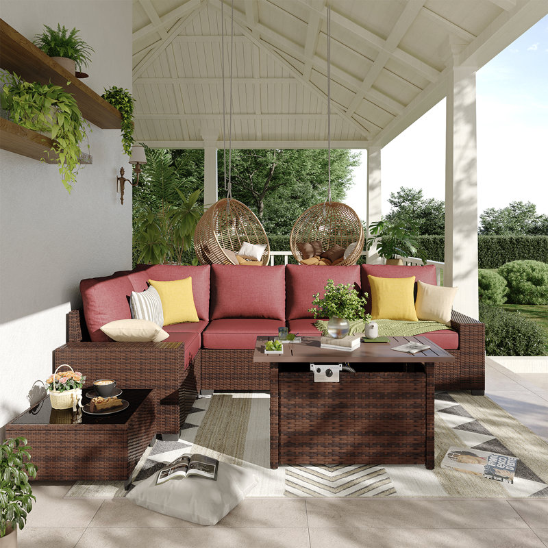 Ensemble de meubles de patio 7 pièces avec foyer au gaz propane de 44 po, ensemble de conversation pour jardin, patio, cour arrière