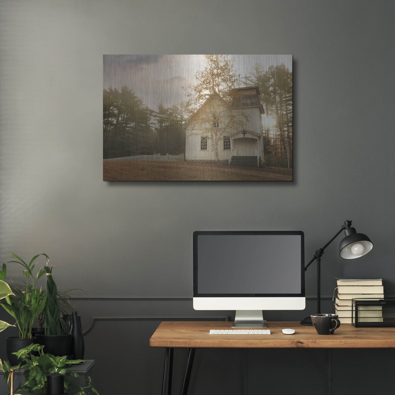 «Little White Church» par Lori Deiter, August Grove®, art mural en métal, 16 po x 12 po, H 24 po x l 36 po