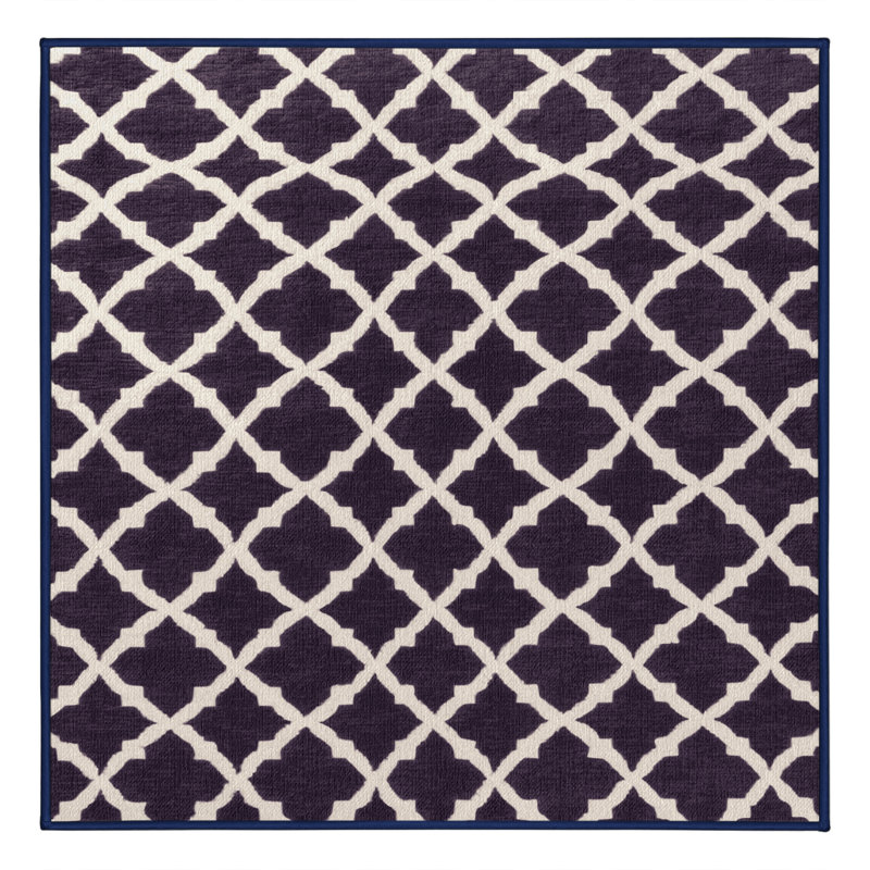 Machine Washable Trellis Purple Area Rug, Square 8'