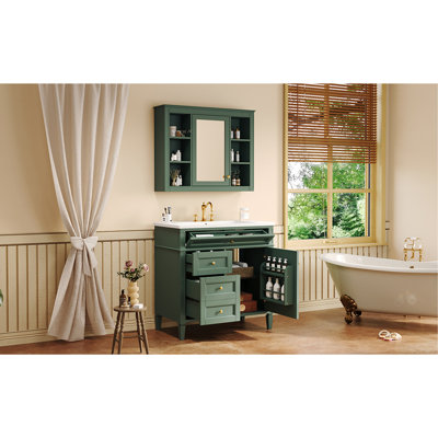 Single Bathroom Vanity with Ceramic,Solid Wood+MDF Top