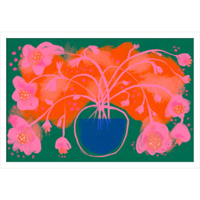 Galya Pink Flower Bouquet by Treechild Wood Framed Wall Art Print