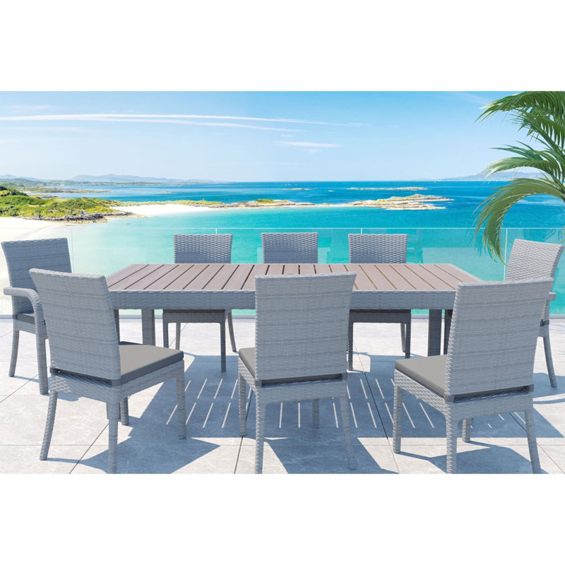 Ensemble de table de salle à manger d'extérieur 9 pièces Balcones avec 8 chaises, Gris, Beige