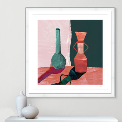 Teal & Terracotta Contrast Vases Print by Violets Print House