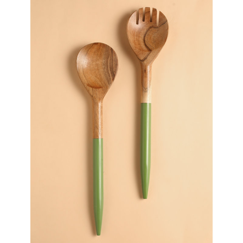 Ensemble à salade en résine et bois, Vert