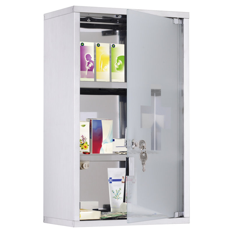 Armoire à pharmacie verrouillable en acier inoxydable, 12 po x 20 po, argent, 3 niveaux, rangement mural verrouillable et hygiénique, hygiénique