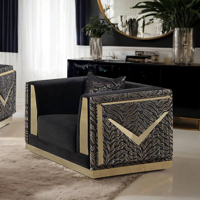 Chaise l 44,4 po Glam, velours noir / or