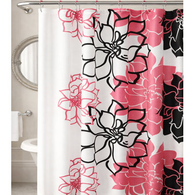 72 po x 72 po - Rideau de douche luxueux en tissu texturé rose et noir avec 12 crochets à billes en métal