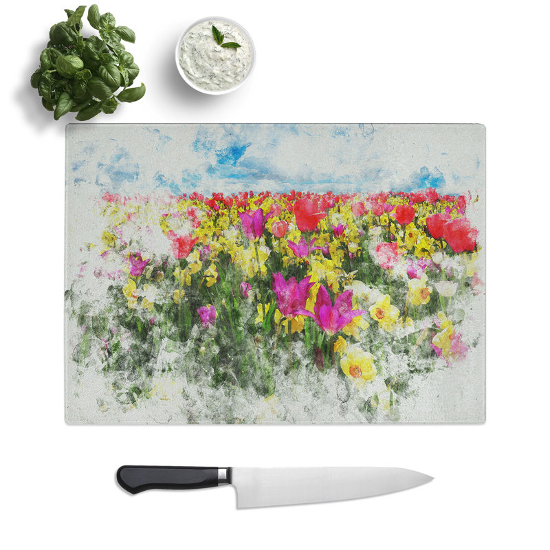 Meadow of Flowers Watercolour Chopping Board, 20cm W x 28.5cm L