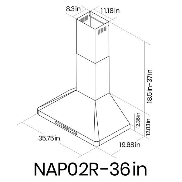 Ekon Kitchen Expert 900 Cubic Feet per Minute CFM Range Hood in Silver Filter NAB02-36